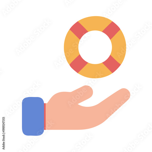 Hand offering life preserver ring, assistance and safety concept on a black background