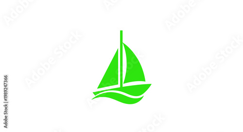 Green Sailboat Icon on White Background