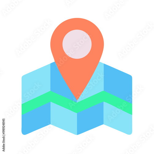 Free Download Flat icon of a map with a pin highlighting location or travel destination - GFXLoad