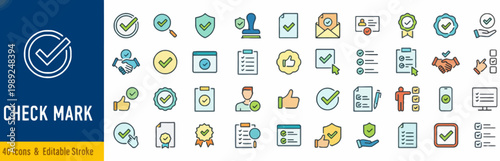 Collection of check mark icons and symbols for approval and confirmation
