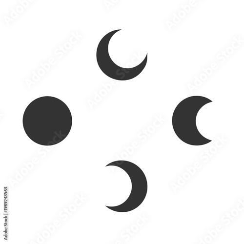 Moon phases symmetrical composition on black background astronomy science and nature depiction