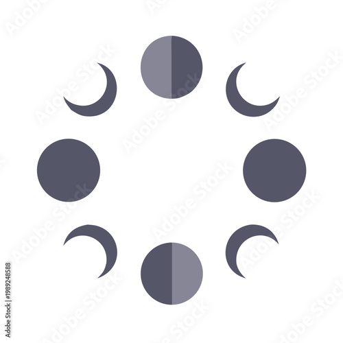 Lunar cycle illustration, phases of the moon arranged in a circular pattern