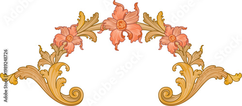 Elegant baroque style floral and foliage decorative border design with pastel colors