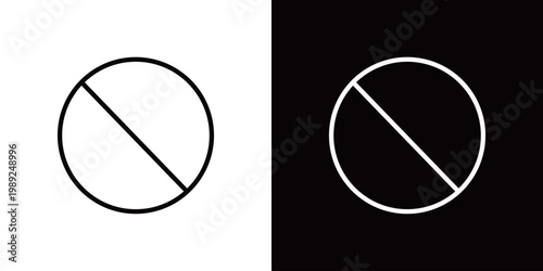 禁止マークのラインアイコン。白い線と黒い線のモノクロベクターイラストセット