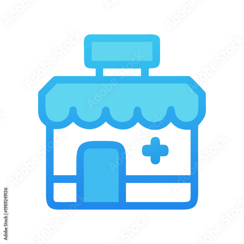 Stylized pharmacy store front icon with modern clean design on black background