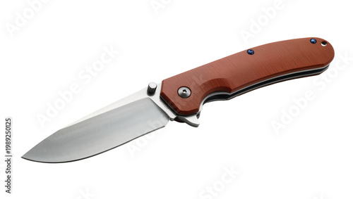 Tableau sur toile Sleek modern folding pocket knife with a sharp silver blade and textured reddish