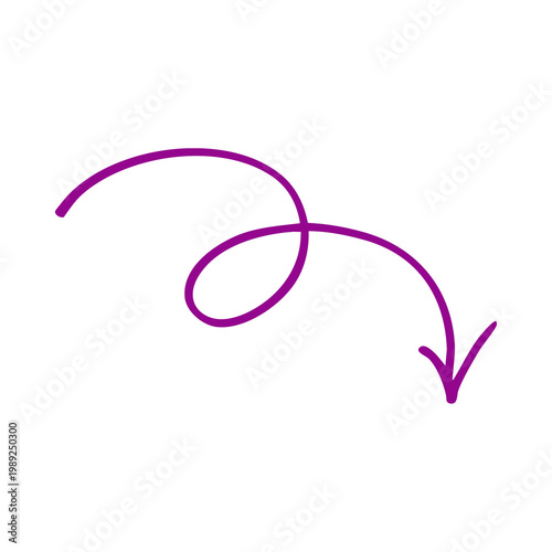 Curved purple arrow pointing downwards in a spiral shape.