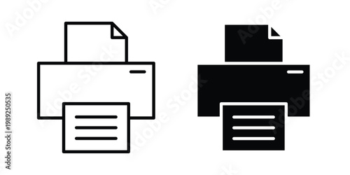 Printer icon set, isolated on white background flat vectors