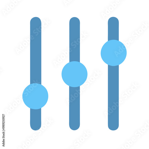 Three vertical sliders with blue control knobs isolated on black background