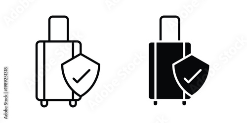 Protection of baggage icon set, isolated on white background flat vectors