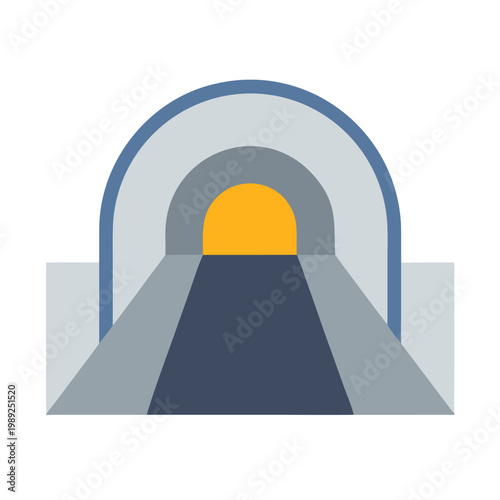 Abstract illustration of a tunnel entrance with geometric shapes and flat colors