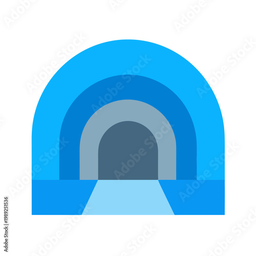 Abstract blue tunnel design with concentric arches on a black background