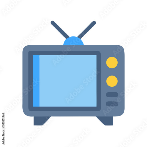 Isolated cartoon television icon on black background: retro technology and entertainment