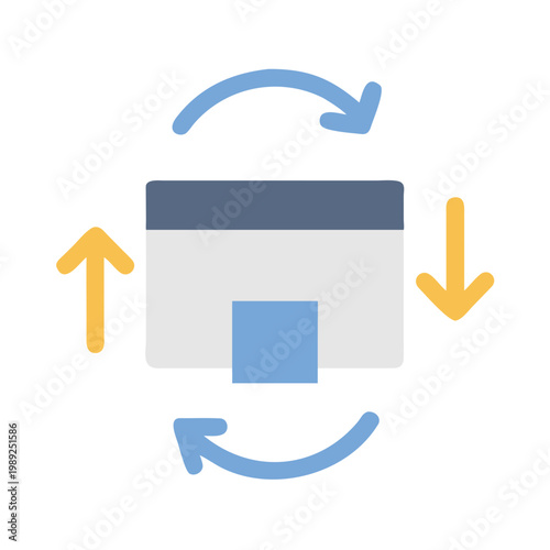 Box with directional arrows indicating movement or exchange, isolated on black background