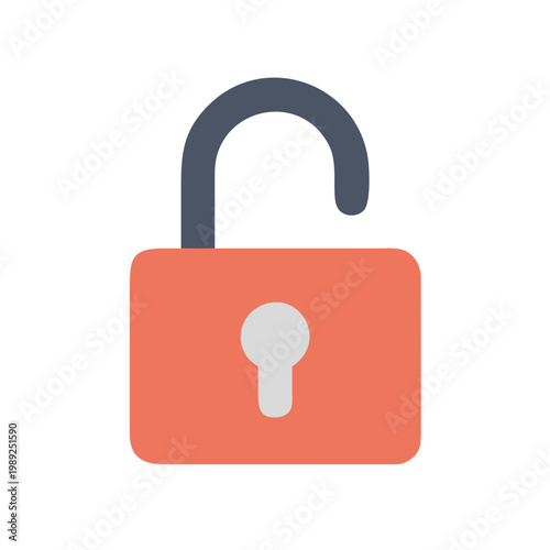 Simple flat vector illustration of an open padlock on a black background