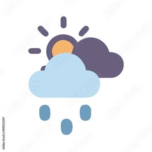 Flat vector illustration of sun obscured by clouds with rain on a black background
