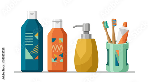 Toothbrushes and toothpaste bathroom accessories.