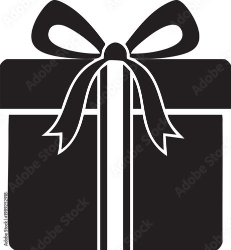 Elegant black gift box adorned with a large white bow ribbon