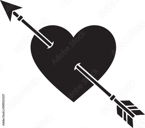 A classic arrow piercing through a heart symbolizes love and affection.
