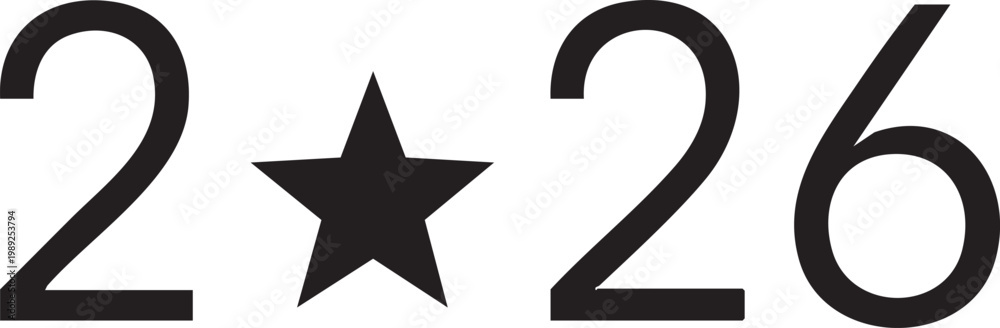 Fototapeta premium A bold black star symbol flanked by the numbers twenty-six on both sides.