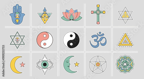 Collection of Spiritual and Religious Symbols Icons Set