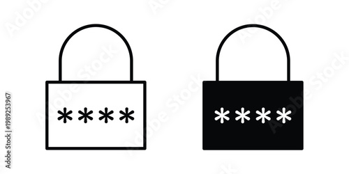 Security password icon set, isolated on white background flat vectors