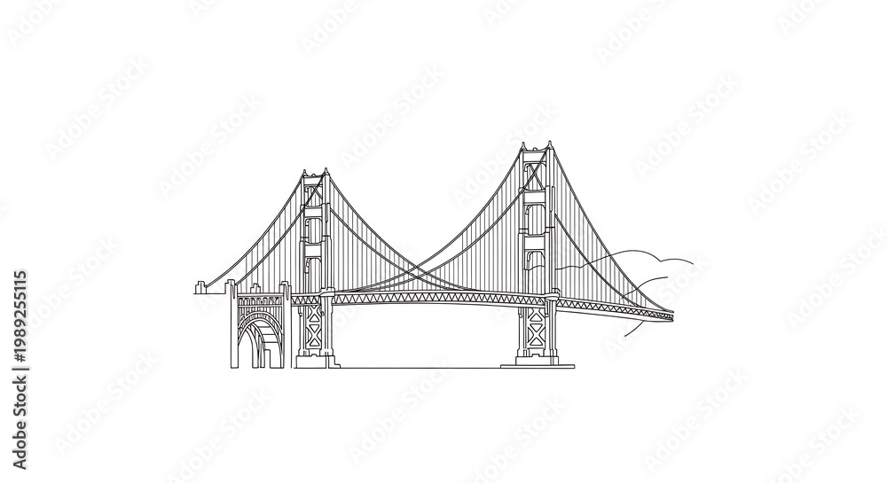 Fototapeta premium Suspension bridge line drawing