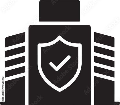 Shield with check mark on a humanoid robot body icon