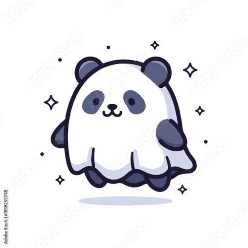 Cute Cartoon Panda Bear Face Closeup.