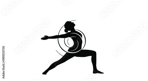 Silhouette of a woman in a graceful yoga pose, embodying strength and balance against a clean white background.