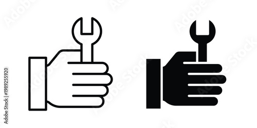 Spanner in hand icon set, isolated on white background flat vectors