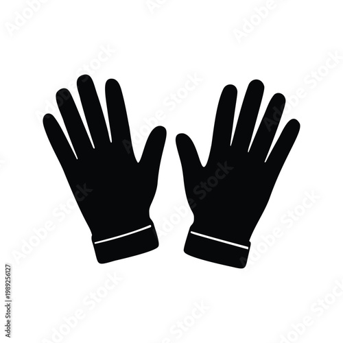Pair of gloves white stripe on wrist, perfect for cold weather, silhouette vector illustration, gardening gloves silhouette vector illustration
