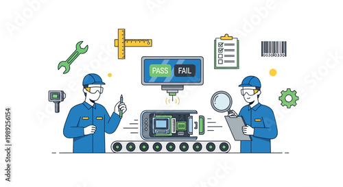 Electronics Manufacturing Quality Control: Workers Inspecting Circuit Board on Assembly Line