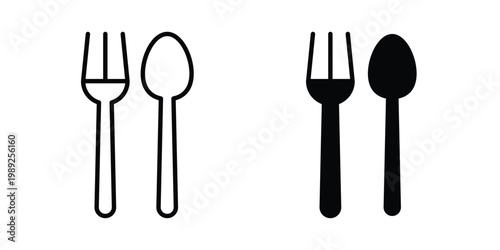 Spoon and Fork icon set, isolated on white background flat vectors