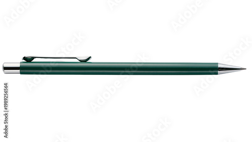 Tableau sur toile Sleek dark green mechanical pencil with silver accents, isolated on transparent