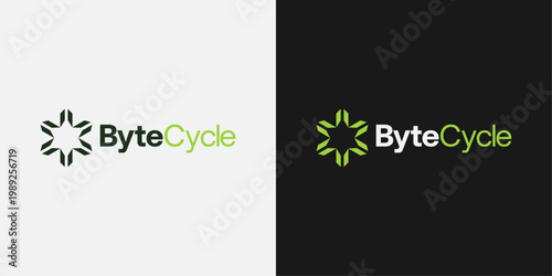 Modern ByteCycle Logo with Geometric Cycle Icon, Tech and Sustainability Brand Identity