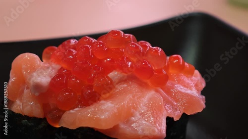 Salmon and ikura (salmon roe) delicious japanese