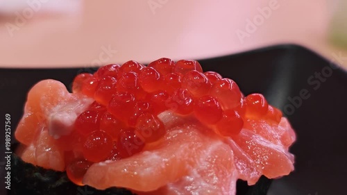 Salmon and ikura (salmon roe) delicious japanese