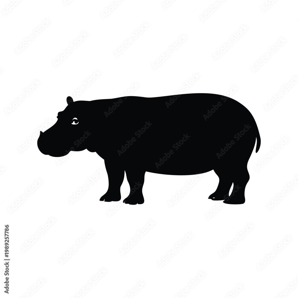 Fototapeta premium Silhouette of a majestic hippo standing in water a calm and serene expression, vector illustration, hippopotamussilhouette vector illustration