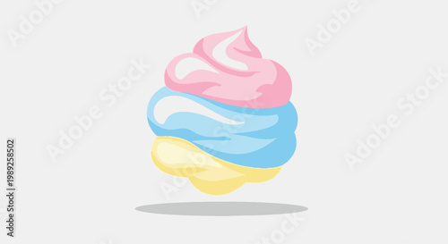 Minimalist vector illustration of a three-toned pastel swirl, representing whipped cream, frosting, or frozen yogurt on a clean white background.