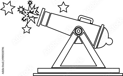 Cannon artillery weapon icon in black flat and line style vector illustration, military gun blast explosion symbol pack minimal outline design