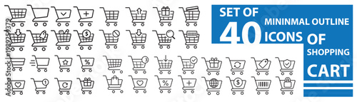 A set of minimal shopping cart outline icons designed for ecommerce, online shopping platforms, and retail applications. This clean vector icon pack features thin line style, consistent stroke, and mo