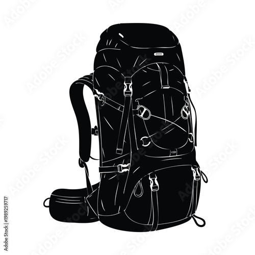 Hiking backpack silhouette bundle outdoor camping equipment gear pack.