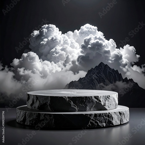 A stone podium under a cloudy sky