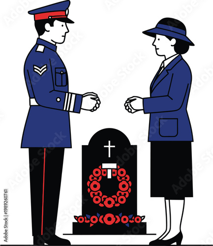 Remembrance day ceremony police officers paying respects at a war memorial