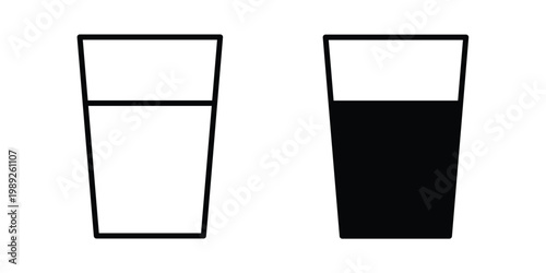 Water glass icon set, isolated on white background flat vectors