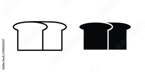 White bread icon set, isolated on white background flat vectors