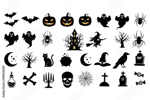 Halloween icons collection featuring classic spooky symbols and creatures