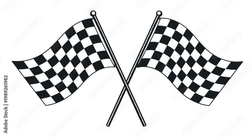 Fototapeta premium A pair of crossed black and white checkered flags symbolizing victory and the finish line in motorsports and racing competitions.