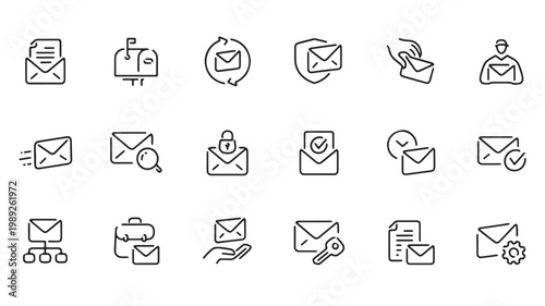 Email Icon Set for Communication, Messaging, Secure Mail and Digital Contact Concepts